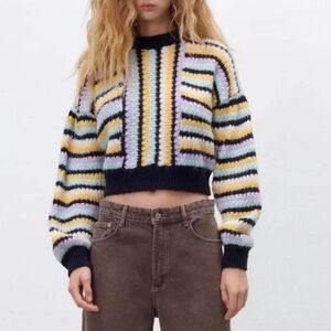 Zara Striped Knit Cropped Sweater